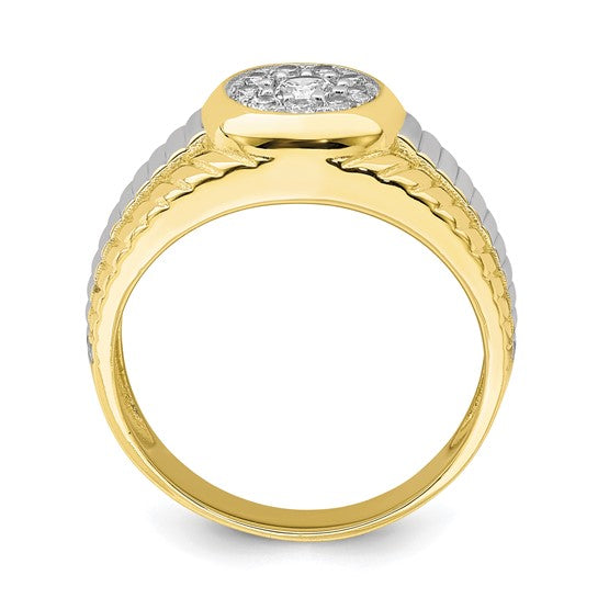 10K w/ Rhodium CZ Mens Ring