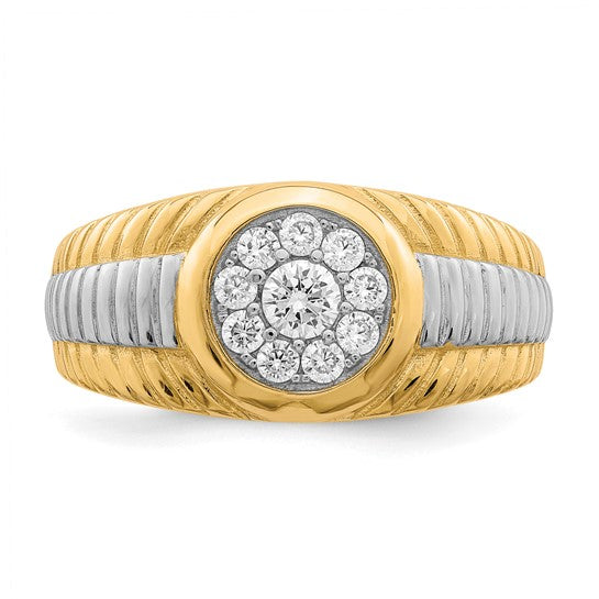 10K w/ Rhodium CZ Mens Ring