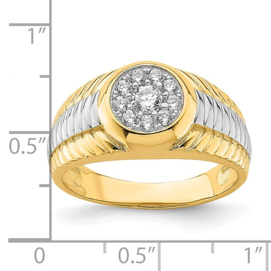 10K w/ Rhodium CZ Mens Ring