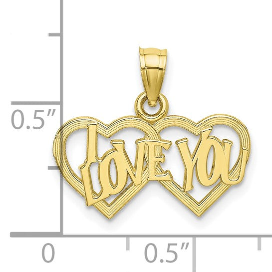 10K I LOVE YOU Double Heart Charm