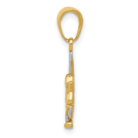 10K Yellow Gold & Rhodium Polished Moon with Angel Charm