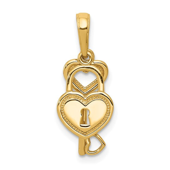 10K Polished Heart Key & Lock Charm