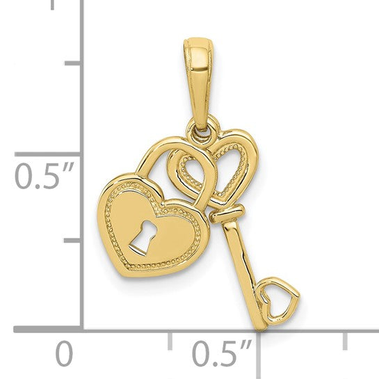 10K Polished Heart Key & Lock Charm