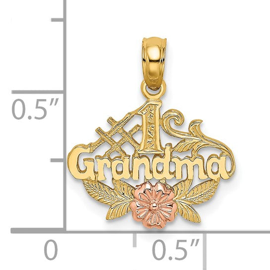 10K Two-Toned #1 GRANDMA With Flower Charm