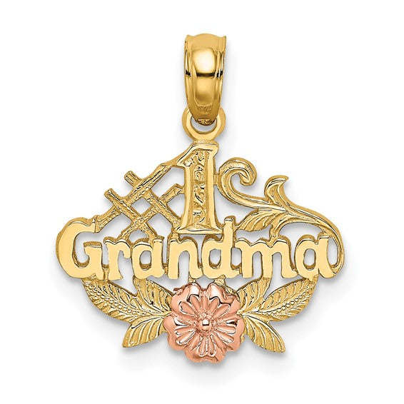 10K Two-Toned #1 GRANDMA With Flower Charm