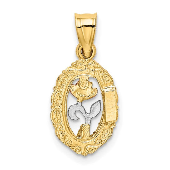 10K Two-Toned Rose In Oval Frame Charm