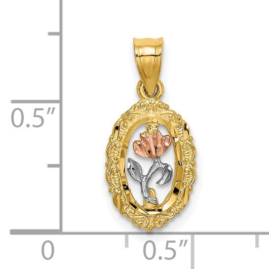10K Two-Toned Rose In Oval Frame Charm