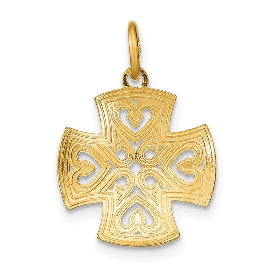 10K Yellow Gold With Hearts & D/C Maltese Cross Charm