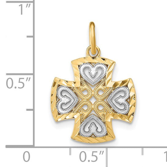 10K Yellow Gold With Hearts & D/C Maltese Cross Charm