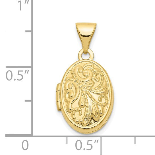 10K Beaded Scroll Design Oval Locket Charm