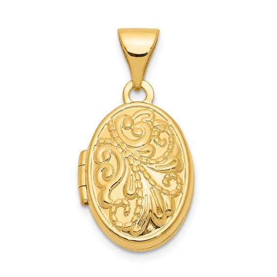 10K Beaded Scroll Design Oval Locket Charm