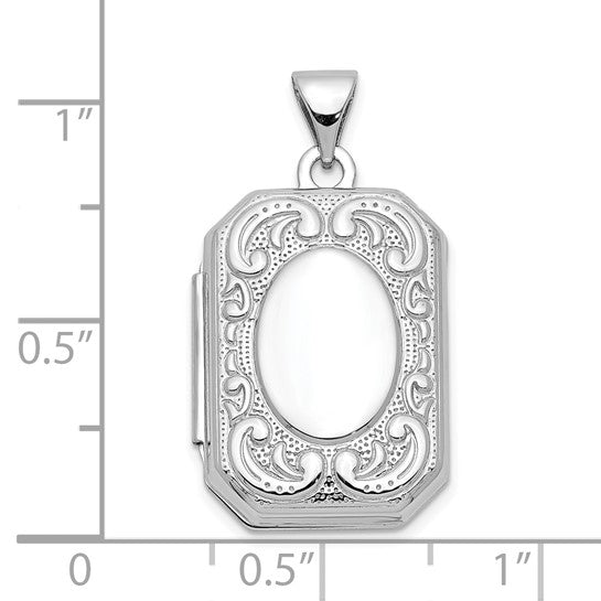 10k White Gold Book Scroll Border Locket Charm