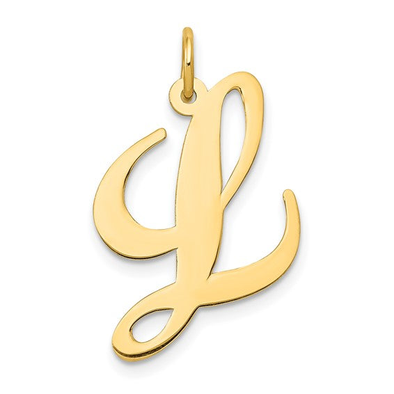 10K Large Fancy Script Letter L Charm