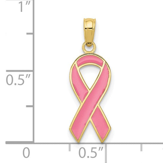10K Pink Enameled Awareness Ribbon Charm
