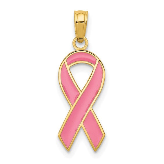 10K Pink Enameled Awareness Ribbon Charm