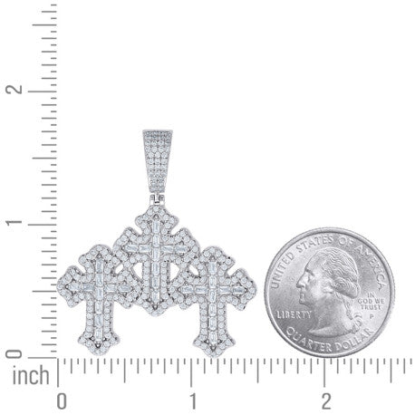 Sterling Silver CZ Three Cross Pendant