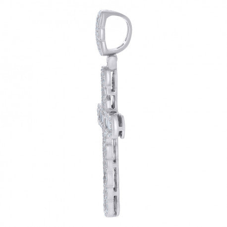 Sterling Silver Baguette & Round CZ Cross Pendant