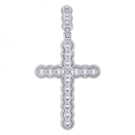 Sterling Silver Baguette & Round CZ Cross Pendant