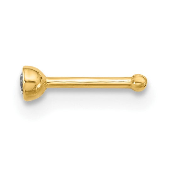 14k 21 Gauge Polished CZ Bezel Nose Stud