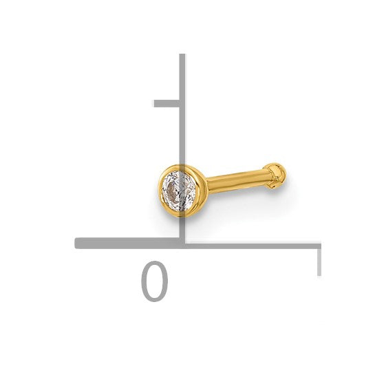 14k 21 Gauge Polished CZ Bezel Nose Stud
