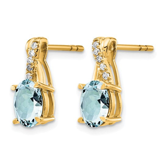10K Yellow Gold Aquamarine and Diamond Earrings