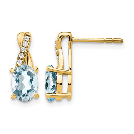 10K Yellow Gold Aquamarine and Diamond Earrings