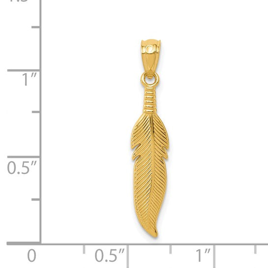 14K Feather Pendant