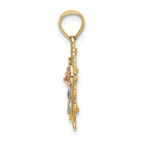 14K Two-Toned Heart with Rose & Lace Border Charm