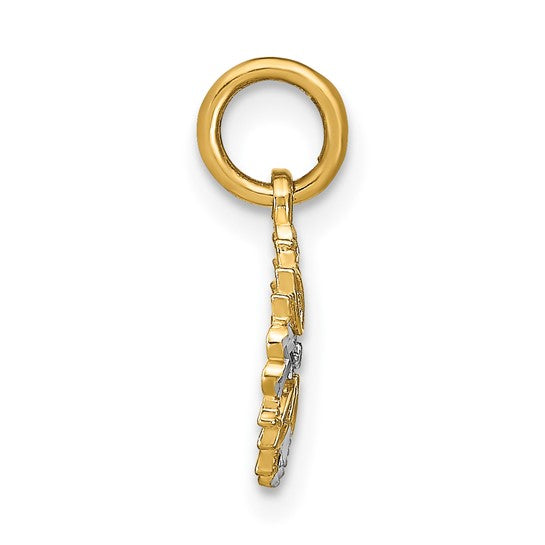 14K Yellow gold & White Rhodium Flower Charm
