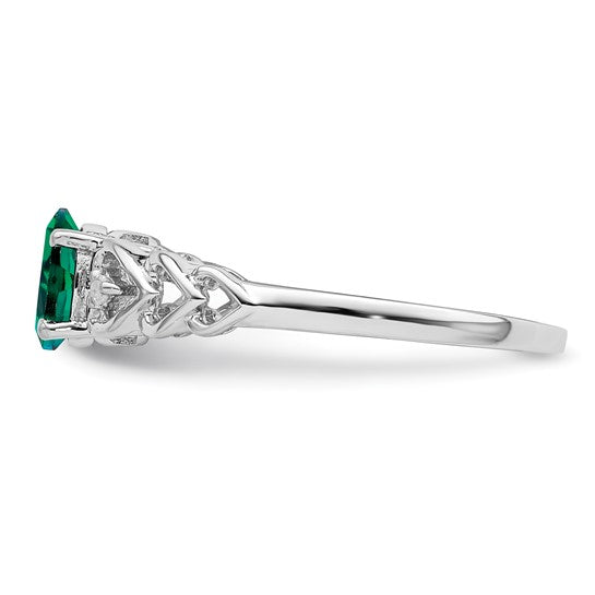 Sterling Silver Rhodium-plated Lab Created Emerald & Diamond Ring