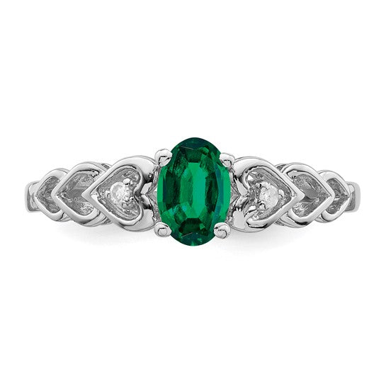 Sterling Silver Rhodium-plated Lab Created Emerald & Diamond Ring
