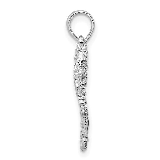 Sterling Silver Polished/Textured 3D Sea Horse Pendant