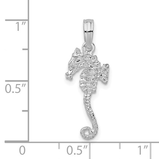 Sterling Silver Polished/Textured 3D Sea Horse Pendant
