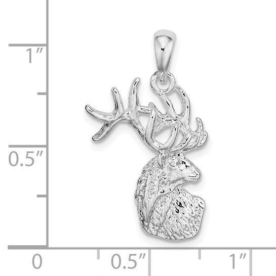 Sterling Silver Polished/Textured Deer Head Pendant