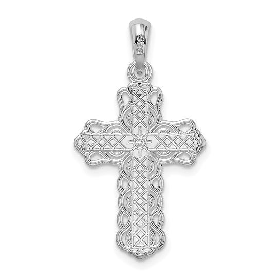 Sterling Silver Polished Lace-edge Cross Charm