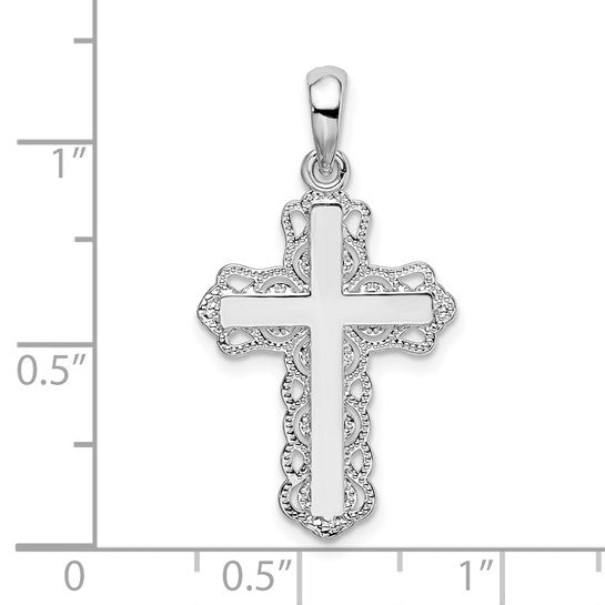 Sterling Silver Polished Lace-edge Cross Charm