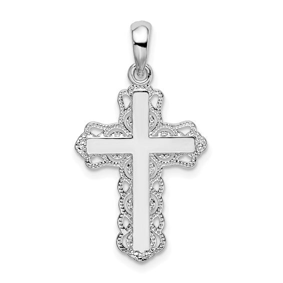 Sterling Silver Polished Lace-edge Cross Charm