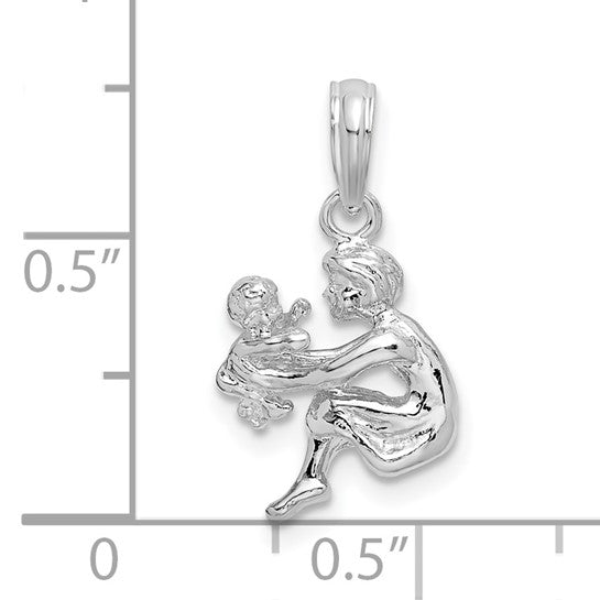 Sterling Silver 3D Mother & Baby Pendant