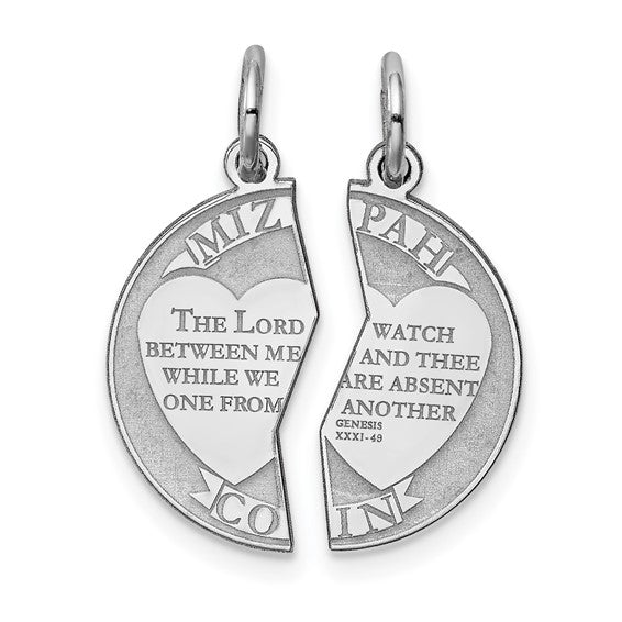 Sterling Silver Rhodium-Plated Break Apart Mizpah Charm