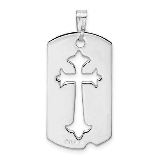 Sterling Silver Dog Tag With Cut Out Cross Charm