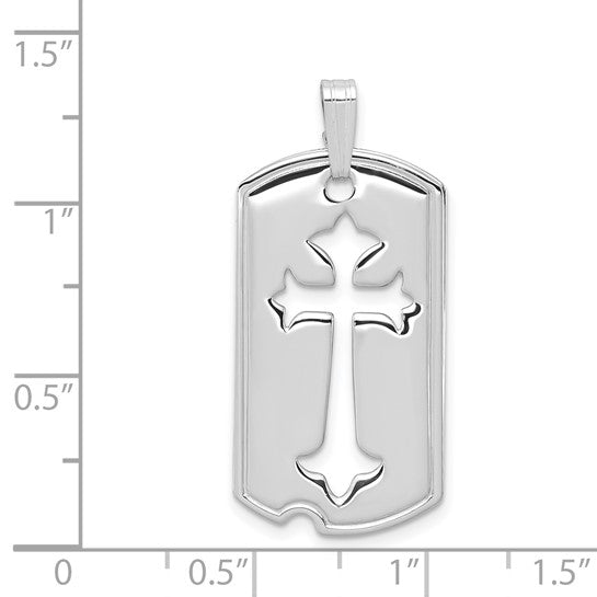 Sterling Silver Dog Tag With Cut Out Cross Charm