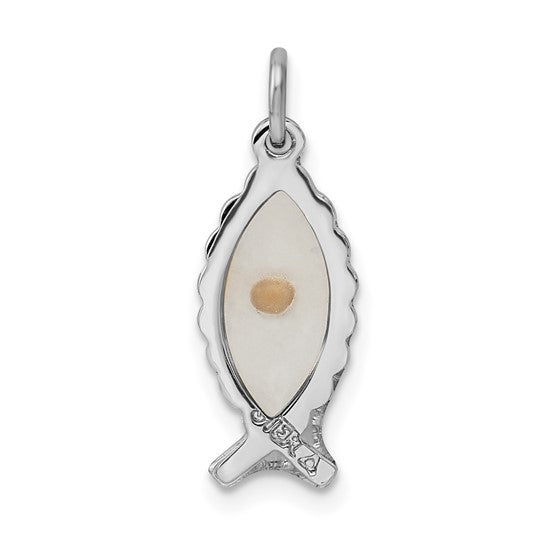 Sterling Silver Epoxy Ichthus With Mustard Seed Charm