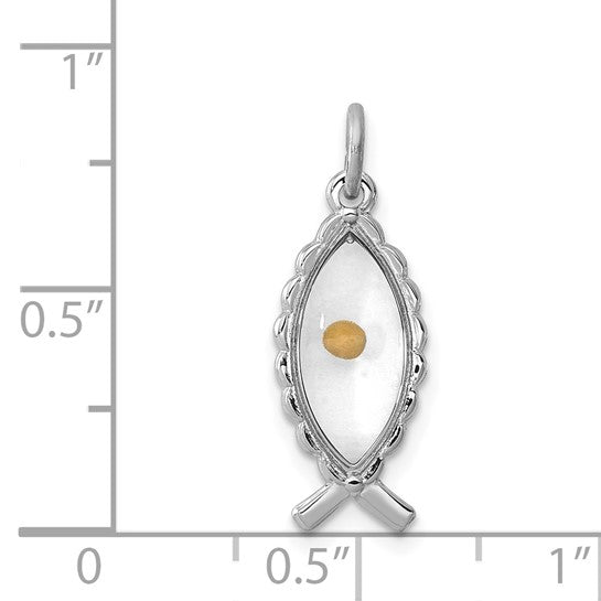 Sterling Silver Epoxy Ichthus With Mustard Seed Charm