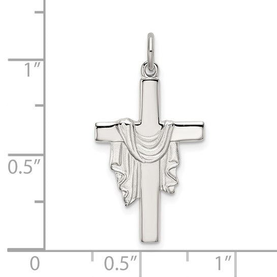 Sterling Silver Polished and Satin Draped Cross Charm