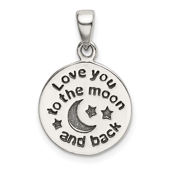 Sterling Silver LOVE YOU TO THE MOON Antiqued star & Moon Charm