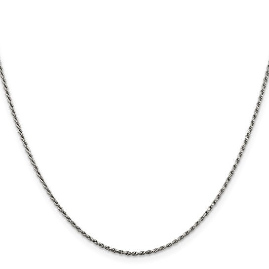 Sterling Silver Rhodium 1.5mm Diamond-cut Rope Chain