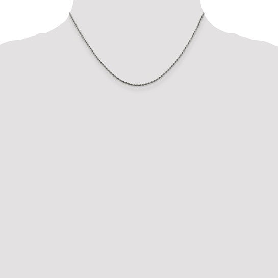 Sterling Silver Rhodium 1.5mm Diamond-cut Rope Chain
