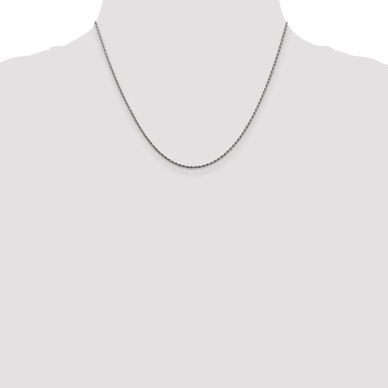 Sterling Silver Rhodium 1.5mm Diamond-cut Rope Chain
