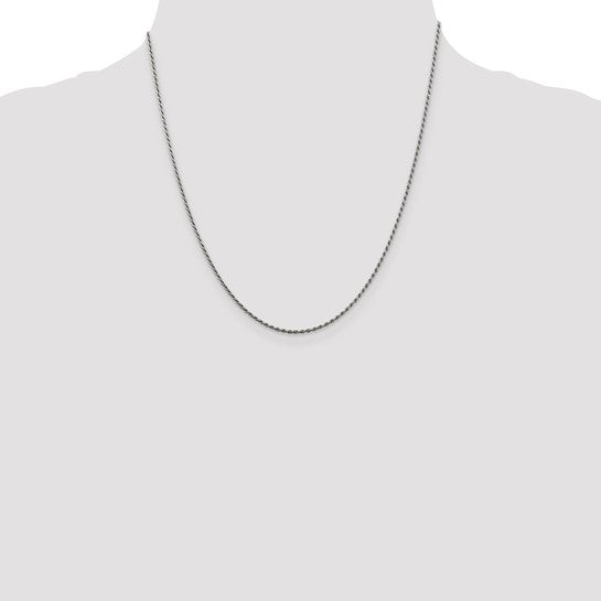 Sterling Silver Rhodium 1.5mm Diamond-cut Rope Chain