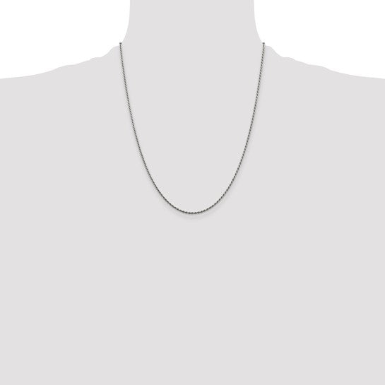 Sterling Silver Rhodium 1.5mm Diamond-cut Rope Chain